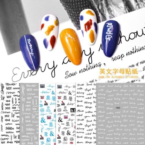 Nail art sticker black white blue letters for lovers 3D manicure accessories self glue nail decal YJ022
