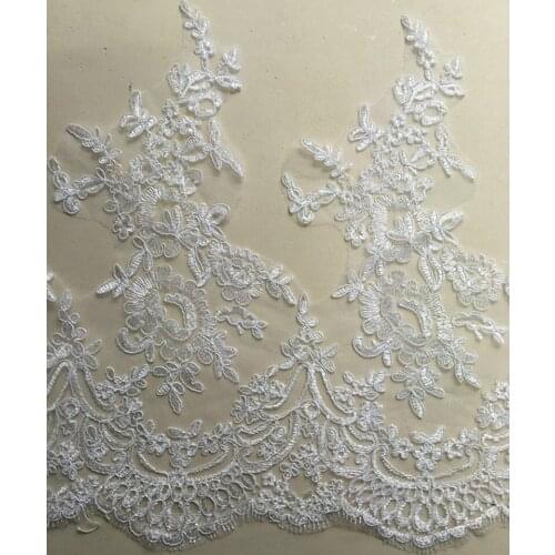 Delicate 2Yards Width 44cm Fashion Car Bone Lace Applique Bridal Wedding Dress Embroidery Alencon Lace Trim DIY Crafts YYN518