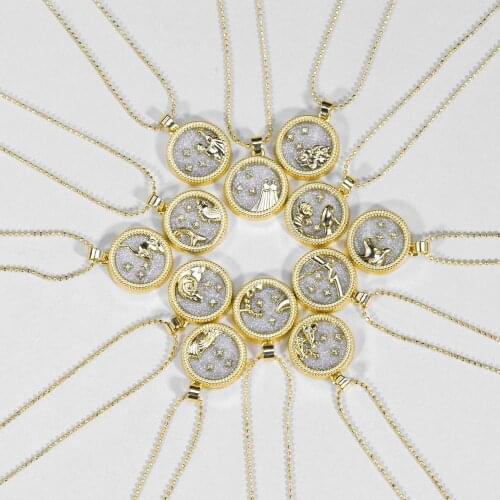 New Design Gold Color Zodiac Sign Pendant Necklace Charm 12 Constellation Choker Necklace Female Delicate Birthday Jewelry Gift