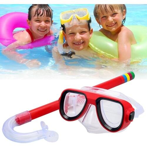 Child Diving Snorkeling Swimming Scuba Total Dry Snorkel and Mask Glass Lens PVC Professional Swimming Goggles Swimming Glasses