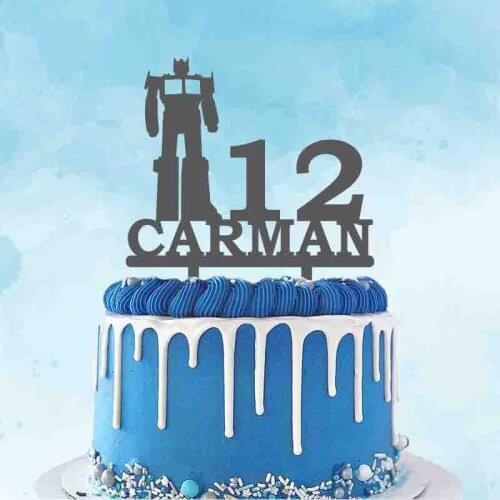 Personalized Birthday Cake Topper Custom Name Man Age Optimus Robot Cartoon Cake Topper For Kids Birthday Party Cake Decoration