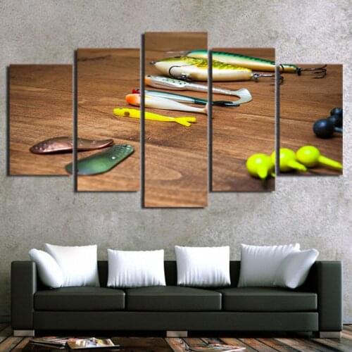 Poster Wall Modular Picture Modern Painting Frame Art 5 Panel Fishing Hooks Home Decor Printed On Canvas For Living Room