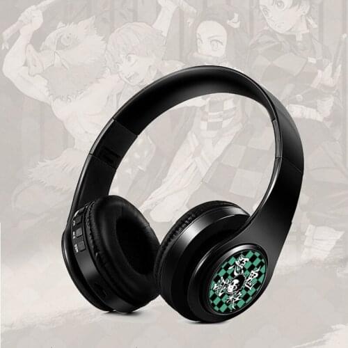 Portable Anime Demon Slayer Kimetsu no Yaiba Wireless Headphone Gaming Headset Noise Cancelling Foldable Bluetooth Earphone Gift