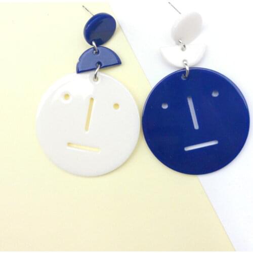 QUMENG Face Earrings 2020 Punk blue white Abstract Human Face Earrings Unique Design Party acrylic Dangle Earrings for Women