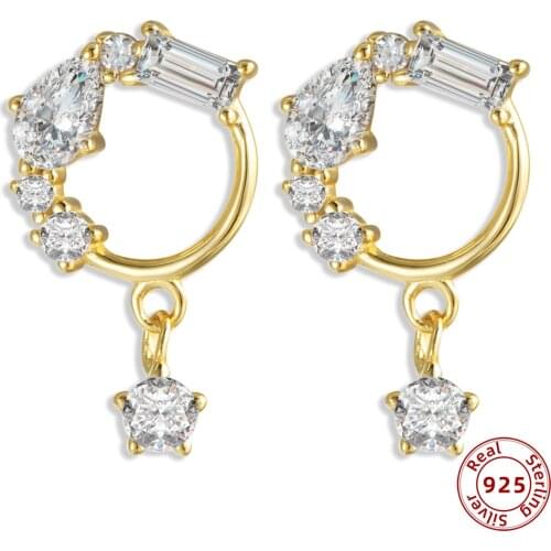 Luxury 925 Sterling Silver Drop Earrings Crystal Stone Bridal Wedding Jewelry Charm Zircon Star Dangle Earrings 2020