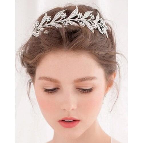 Luxury Silver Color Crystal Leaf Vine Bridal Tiaras Crowns Wedding Hair Accessories Rhinestone Pageant Crown Bride Head Jewelry