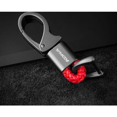 With Logo Key Ring Car Styling Leather and Metal Car Emblem Key Ring Keychain used for Hyundai kona 2018 2019 ev Car