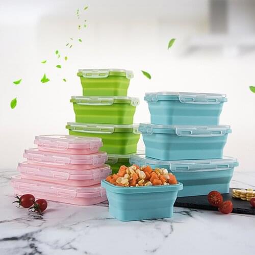 Silicone Foldable Lunch Box Food Storage Box Bento BPA Free Microwave Portable Picnic Camping Outdoor