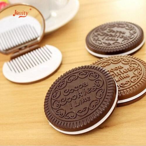 Jollity Mini Folding Makeup Mirror With Comb Pocket Travel Portable Biscuit Glass Stainless Steel Compact Cosmetic Mirror