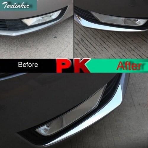 Tonlinker 2Pcs Car Styling ABS Chrome under Front fog light sticker Cover Case Stickers For SKODA OCTAVIA A7 2015-16 Accessories