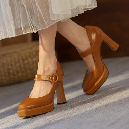 2021 Fashion Platform Shoes Genuine Leather Party Wedding Shoes Summer Ladies High Heels Women Pumps Black Size 41 42