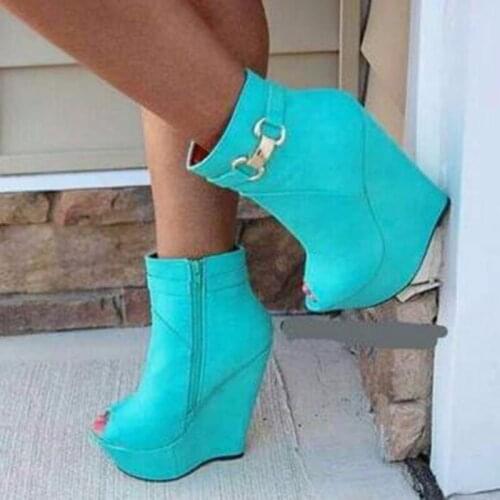 SHOFOO shoes,Elegant fashionable womens shoes , suede, ,about 14.5 cm wedges heel womens shoes, peep toe pumps.SIZE:34-45