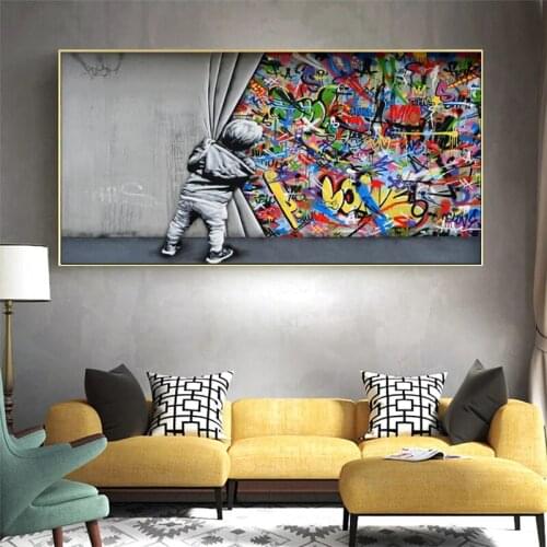 Street creative graffiti canvas painting Banksy color posters and prints wall art print canvas pictures living room home decor