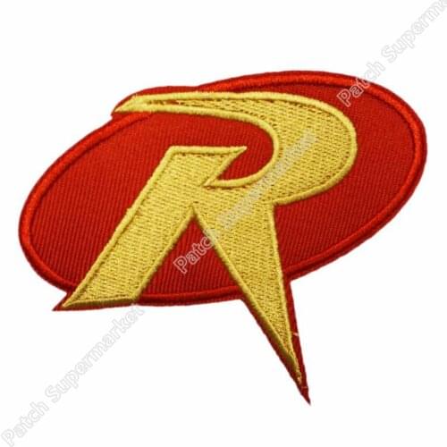 3.5" ROBIN "R" Uniform Red Gold Logo Animated TV MOVIE Series 3.5" Costume Embroidered Emblem punk applique iron on patch