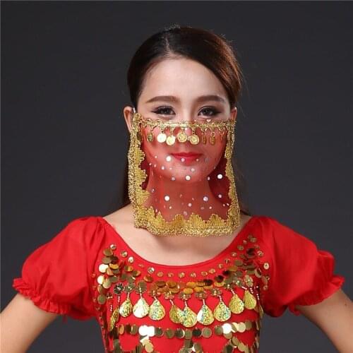 Belly Dance Face Veil With Coins Costume Accessory Dancing Princess Veils Party Performance Decor
