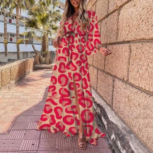 Hedging temperament commuter high waist is very fairy red summer and autumn fashion print chiffon long skirt