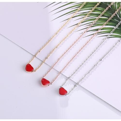 Mini red love heart pendant necklace women accesorios mujer, rose gold color stainless steel necklaces colier femme jewelry