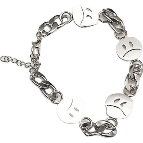 1 pcs Crying Face Bracelet Unhappy Stainless Steel Wristband Link Chain Bracelets