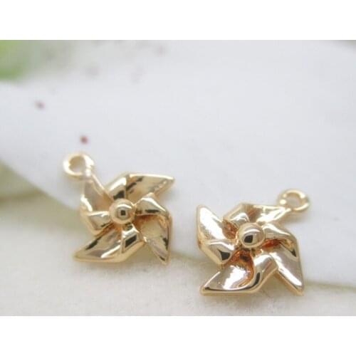 12*10MM 12Pcs Windmill 24 Gold Plated Copper Beads Charms Jewelry Pendants Jewellery Charms