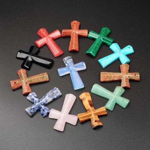 12pcs Assorted Cross Shape Healing Pointed Chakra Beads Top Drilled Crystal Rock Stone Quartz Pendants Jesus Christ Prayer Free