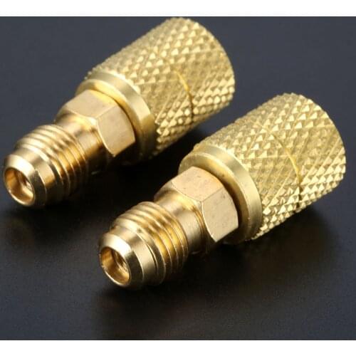 2Pcs Brass R410 Adapter 1/4" Male SAE To 5/16" Female Connector Charging Hose For R410A Mini Split HVAC System Refrigeration