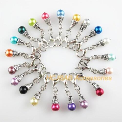 20 New Tiny Cone 6x17mm Charms Mixed Ball Glass Tibetan Silver Plated Retro With Lobster Claw Clasps
