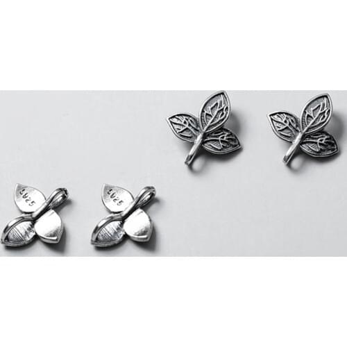 925 Sterling Silver Double Hole Matte Leaf Connection Charms Dull Polish Craftwork Woven Bracelets Silver Pendant DIY Jewelrys