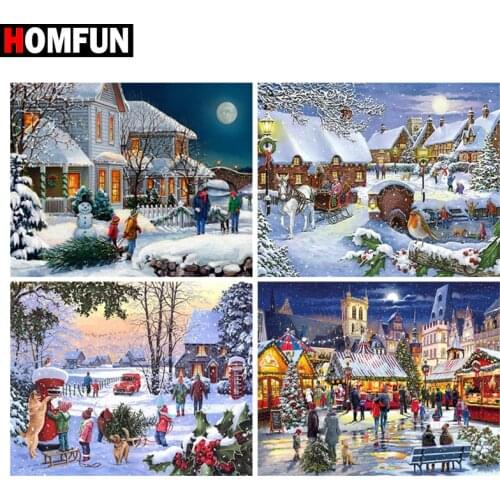 HOMFUN DIY Diamond Painting "Christmas house scenery" Full Drill Square Round Diamond Embroidery 5D Cross Stitch Decoration Home