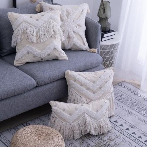 Beige Sequin Tassels Pillow Covers Tufted Cushion Cover 45x45cm/30x50cm Throw Pillow Case for Home Decoration Sofa Couch Bedroom