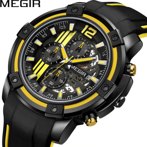 MEGIR Quartz Men Watch with Chronograph Big Dial Army Military Wrist Watches Men Clock Hour Time Montre Homme Relogio Masculino
