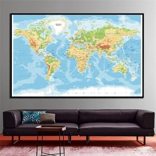 The World Political Physical Map 90*60cm No-fading Classic Edition World Map without National Flag Poster for Culture and Travel