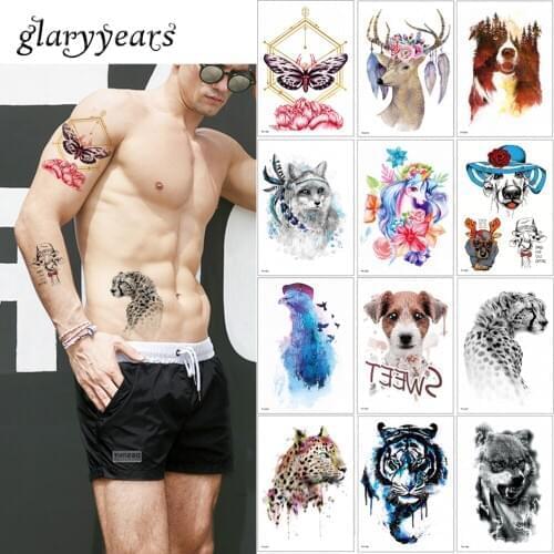 Glaryyears 3 Pieces/set Colored Animal Tattoo TH Temporary Wolf Leopard Image Design for Women Men Body Art Tattoo Sticker Paper