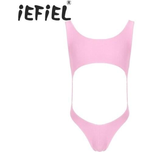 IEFiEL Mens Male Lingerie Bodysuit Body Shapers Sleeveless Cut Out Stretch Smooth Leotard Bodysuit Tight Underwear Bikini Thongs