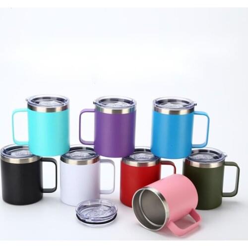 12oz Custom Coffee Cup Handle Mug Stainless Steel Insulated Travel Mugs Double Wall Reusable Water Beer Tumbler With Lid