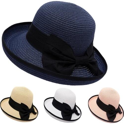 Summer Women Hat Beach Straw Hat Ladies Cap Fashionable Handmade Casual Flat Brim Bowknot Sun Hats For Women #P2