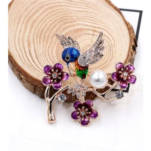 Cute Pearl Lovebirds on Branch Animal Brooches for Women Wedding Banquet Fashion Gold-color Bird Brooch Pins Jewelry Alloy HJUEY