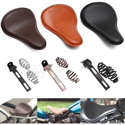 1set Motorcycle Retro Orange/Black Solo Seat +3" Spring Swivel Bracket For Harley Custom Chopper Bobber Leather Saddle Seat