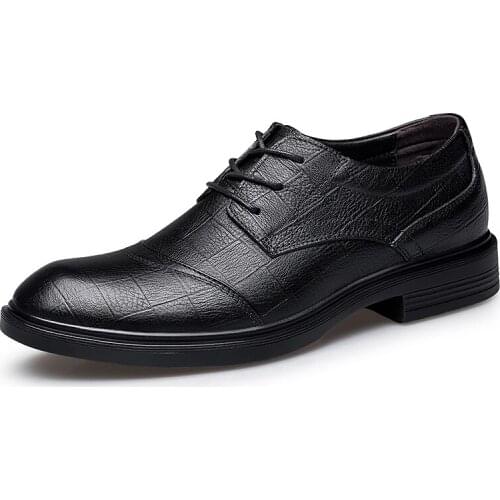 Mens Shoes Derby Dress Shoes Genuine Leather Low-top Lace Up Hard-Wearing British Style Classic Non Slip Formal Shoes