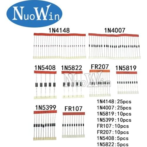 Fast Switching Schottky Diode kit set 1N4148 1N4007 1N5819 1N5399 1N5408 1N5822 FR107 FR207 8values=100pcs Electronic Components