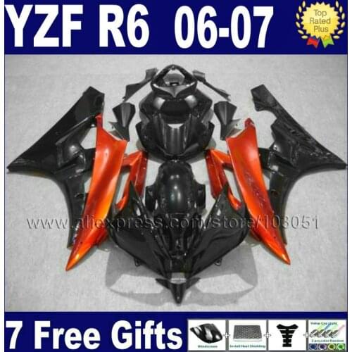 Custom Injection moto ABS fairings kit For YAMAHA YZF R6 06 07 YZFR6 plastic 2006 2007 orange black body repair fairing kits