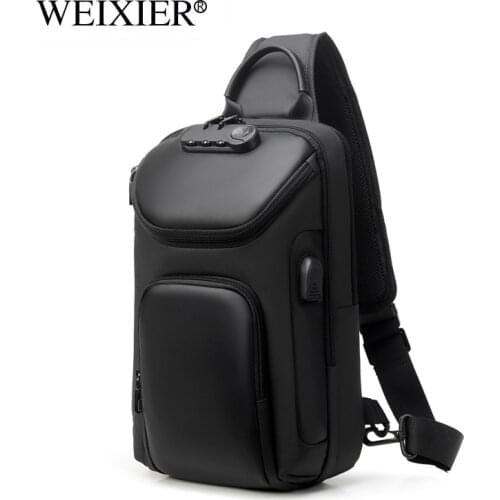 New Men Waterproof Multifunction Chest Bag Shoulder Bag Password theft protection USB charging Crossbody Bags Trip Travel Pack