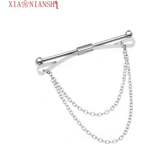 XIAONIANSHI New Fashion Europe America French Collar Pin Business Mens Tie Collar Bar Clip with Chain Men Jewelry Brooch LS308