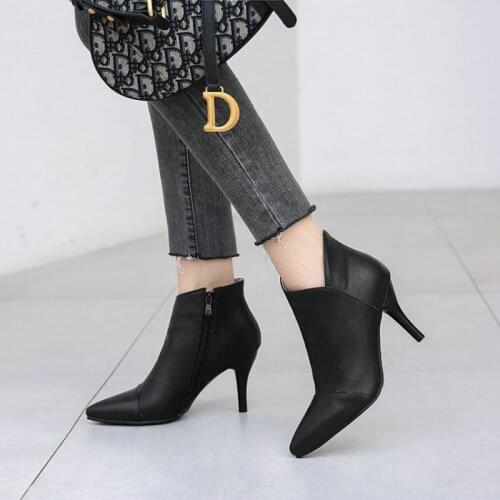 2020 sexy snakeskin print PU womans ankle boots pointed toe black grey womens winter boots female shoes extra big size 33-48