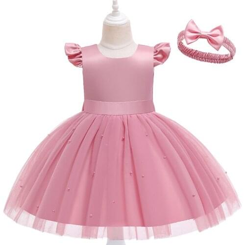 Toddler Baby Girls Dresses Kids Party Elegant Princess Tutu Tulle Christmas Costume Children Birthday Pearl Backless Clothes