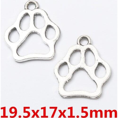 20pcs Tibetan Silver Dog Cat Hollow Animals Paw Print Charms Crafts Pendants Beads 19.5x17mm Jewelry Findings