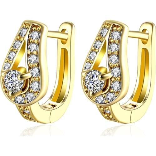ZEMIOR Water Drop Stud Earrings For Women Full 5A Clear Cubic Zirconia Gold Color Earring Engagement Hot Sale Fashion Jewelry