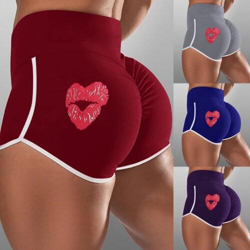 Lips Print Shorts Women Fashion Yoga Running Gym Shorts Leggings Athletic Elasic Sports Pant Casual Biker Shorts mallas cortas