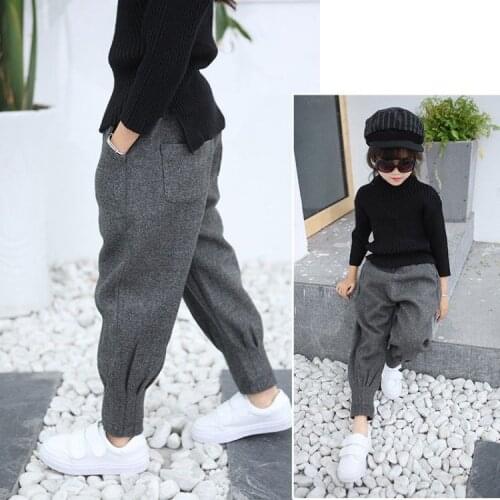 Girls Pants Kids Autumn Winter Clothes solid children pants for baby girl trousers 100~160 black grey casual