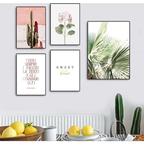 Fresh Green Posters And Prints Pink Cactus Tropical Leaves Canvas Painting Plants Nordic Decorative Picture Wall Art Picture