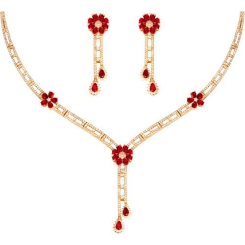 TIRIM Luxury Flower Necklace Earrings Set for Women Accessories Cubic Zirconia Jewelry Sets Dubai Trendy Party Fashion Jewellery